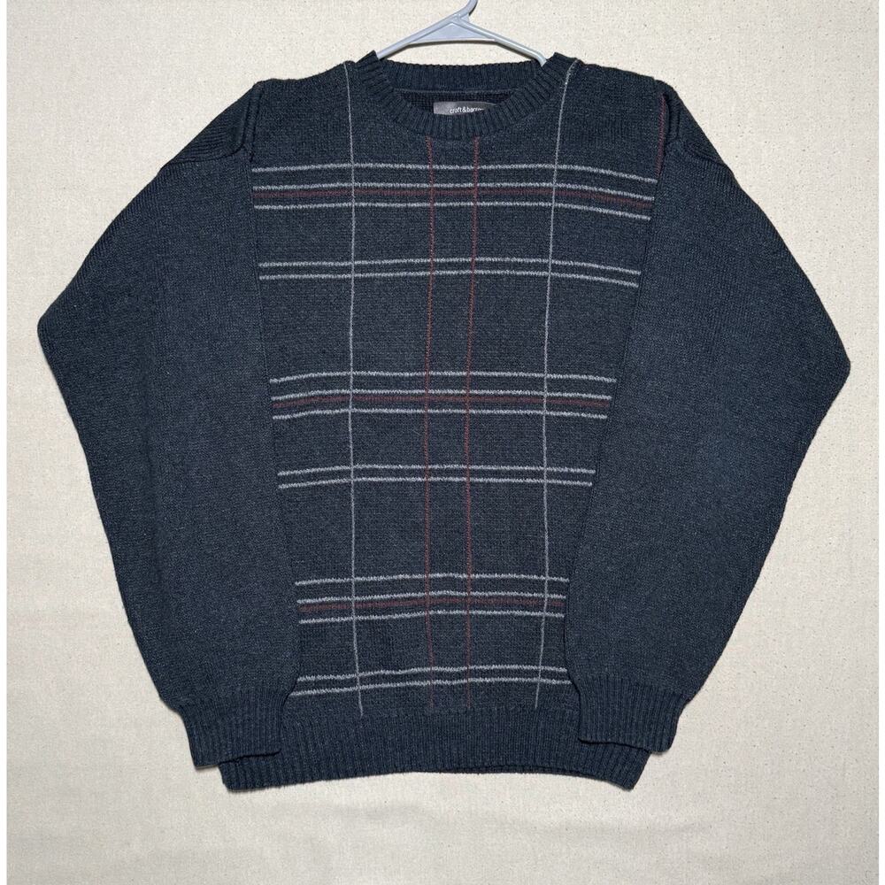 Croft & Barrow Sweater Mens Sz Medium Gray Knit Striped Pullover Preppy Business